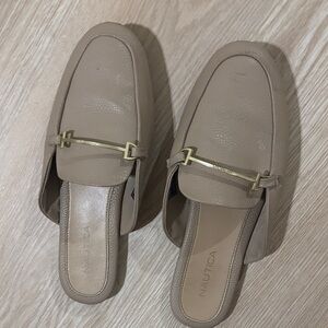 Nautica Women's Beige Slip-On Mules with Gold Accent